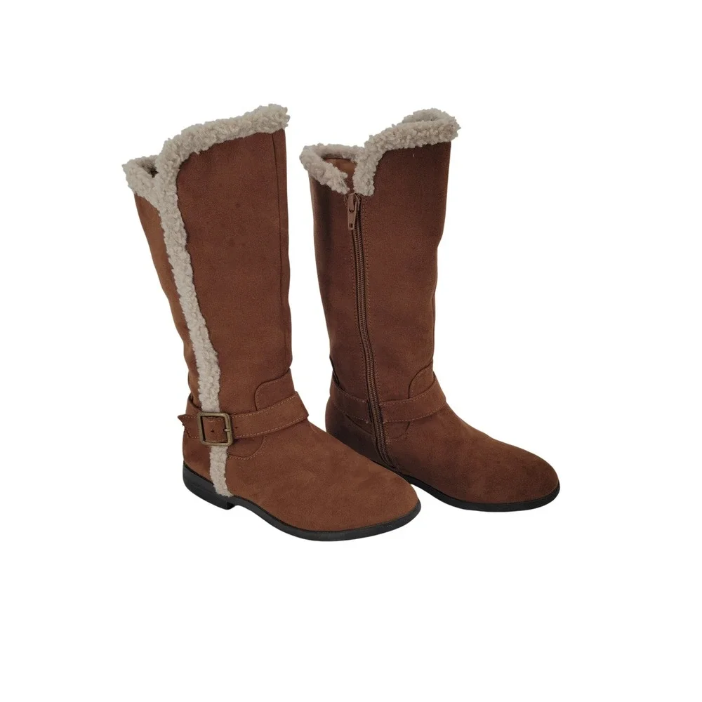 Thereabouts Faux Suede Tall Boots Kids 2 Brown Sherpa Trim Buckle Detail